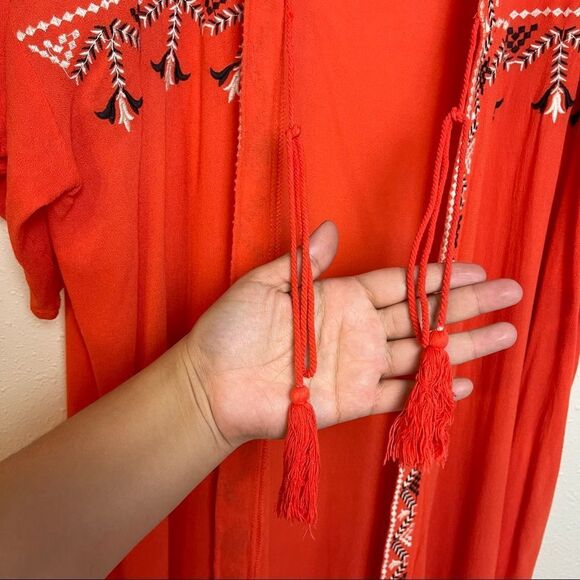 Lily Rain Orange Embroidered Tie Front Kimono Size Small - Picture 5 of 7